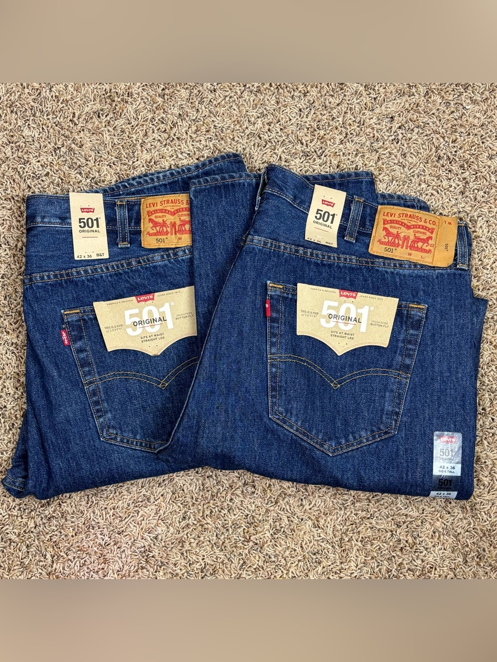Lot of 2 Levi's 501 Original Fit Jeans Mens Size 42x36 Big & Tall Button Fly New